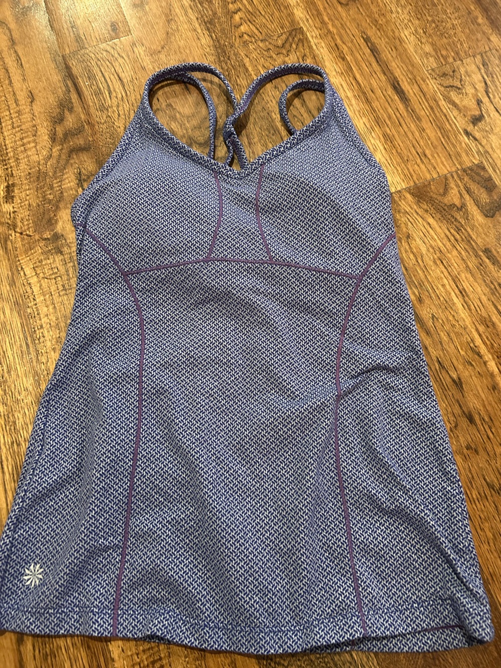 Athleta Navy Patterned Tank Top with Purple Contrast Seams